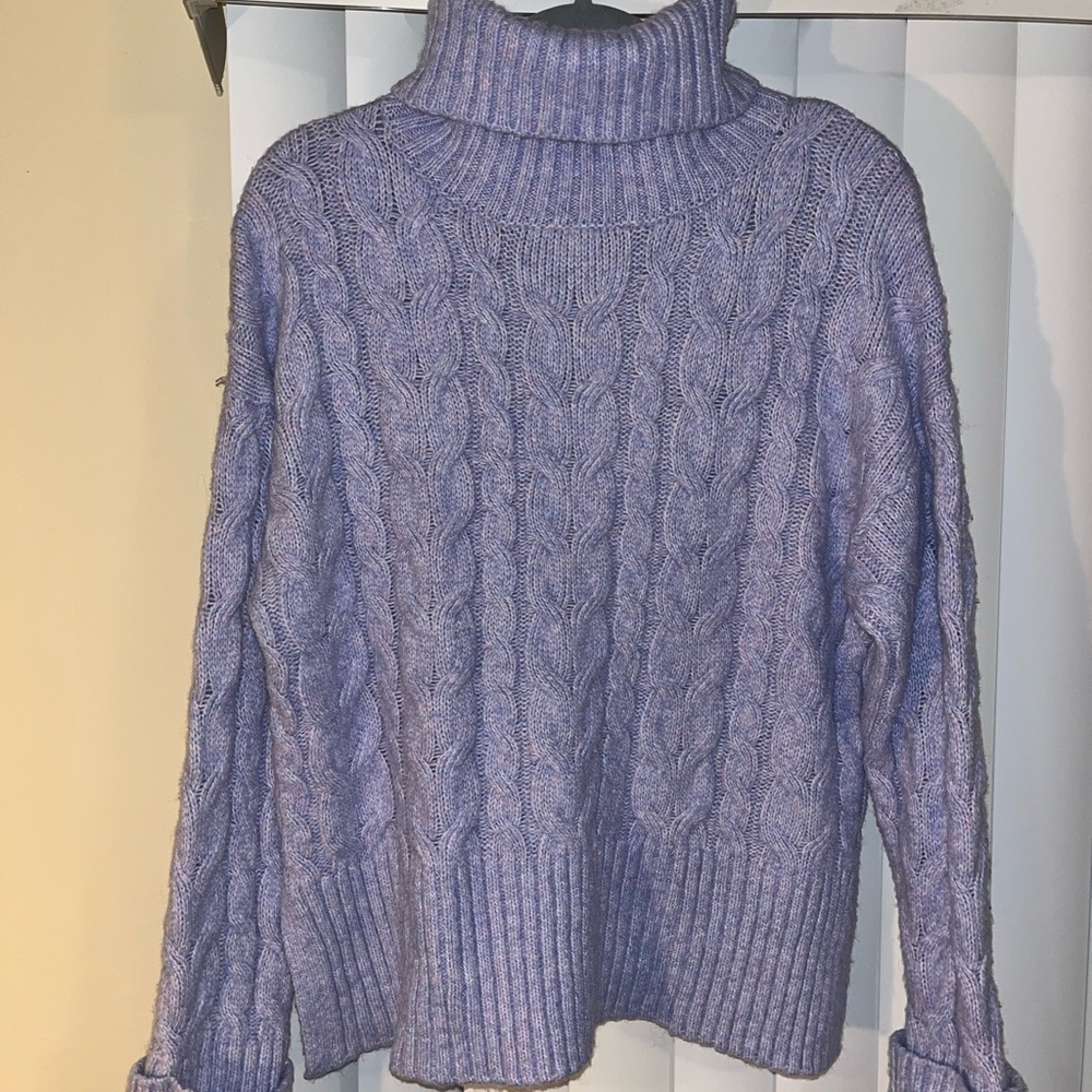 Cozy Purple Cable Knit Turtleneck Sweater